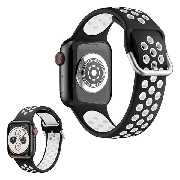 Tofarget silikonklokkebånd for Apple Watch Series 6 / 5 44mm - Svart / Hvit