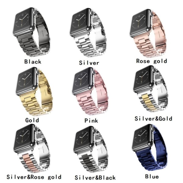 Urrem med tre perler i rustfritt stål for Apple Watch 42mm - 44mm - Svart / Rosa