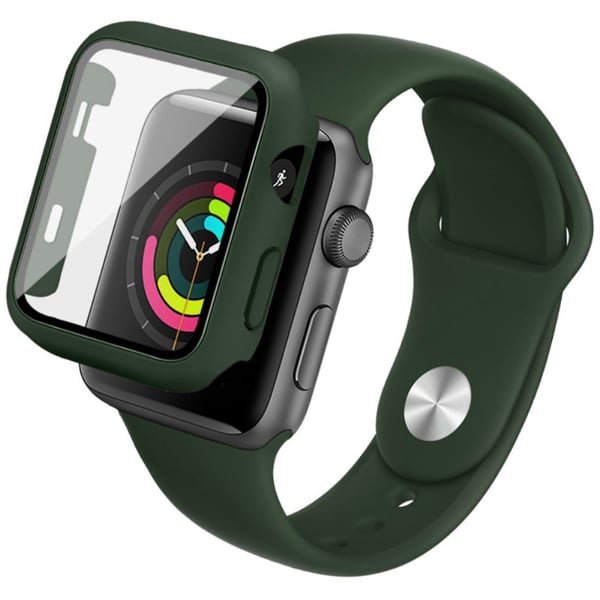IMAK Apple Watch Series 3/2/1 38 mm silikondeksel med klokkerem + herdet glass - Mørkegrønn