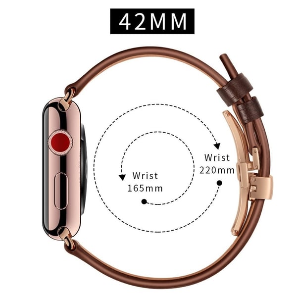 Apple Watch Series 5 44mm holdbar ægte læder Urrem - Rødguld Spænde / Mørkbrun