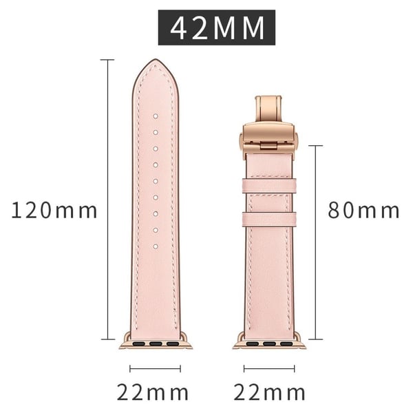 Apple Watch Series 5 44mm holdbar ekte skinn klokkereim - Rose Gold Buckle / Pink