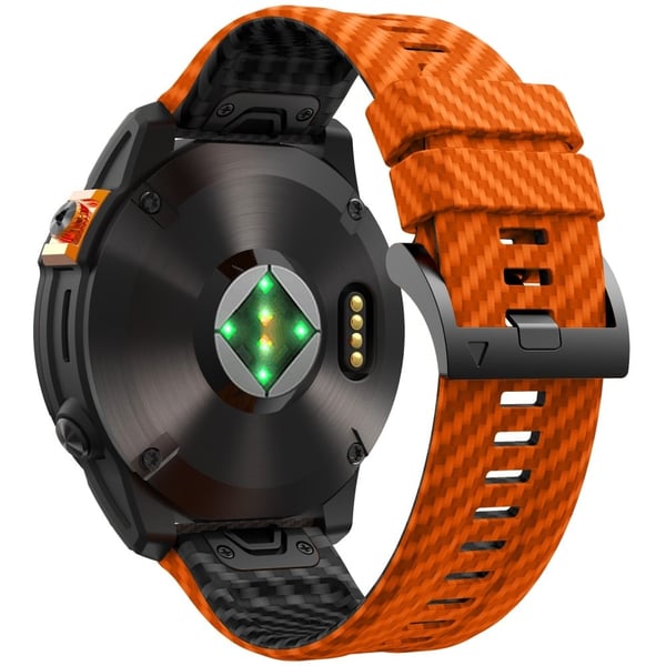 KALEBOL Garmin Fenix Series 5X - 6X - 7X - 26mm silikoni rannekello Hiilikuitu tekstuuri hihna - Oranssi + Musta
