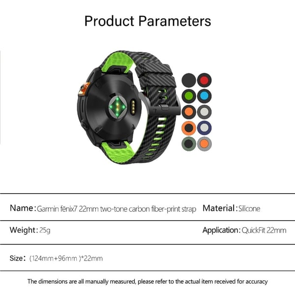 KALEBOL Garmin Fenix Series 5 - 6 - 7 - 22 mm silikonklokkearmbånd Quickfit 22 mm karbonfiberteksturrem - Oransje + Svart
