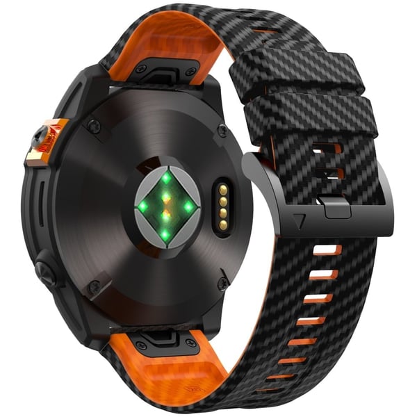 KALEBOL Garmin Fenix Series 5X - 6X - 7X - 26mm Silicone Watch Band Carbon Fiber Texture Strap - Sort + Orange