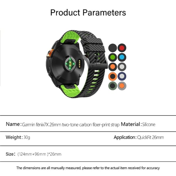 KALEBOL Garmin Fenix Series 5X - 6X - 7X - 26 mm silikonarmbånd med karbonfiberstruktur - Svart + Rød