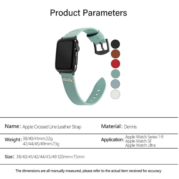 KALEBOL Apple Watch Series 41mm - 40mm - 38mm Cross-Stitch Læder Urrem - Sort