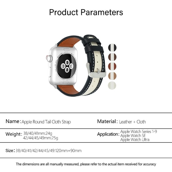 KALEBOL Apple Watch Series 41mm - 40mm - 38mm Ekte Cow Leather + Cloth Strap - Rød Brun + Hvit