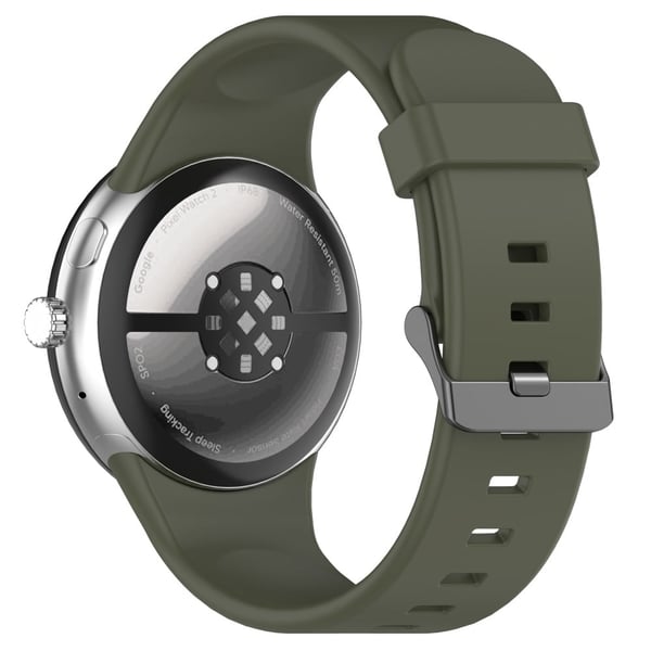 Google Pixel Watch 3 45 mm erstatningsarmbånd i silikon med metallkontakt - Militærgrønn
