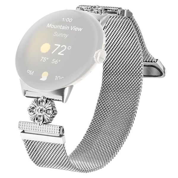 Google Pixel Watch Milanese Band Flower Stainless Steel Magnetic Mesh klockarmband - Silver Google Pixel Watch Milanese Band Flower Stainless Steel Magnetic Mesh klockarmband - Silver