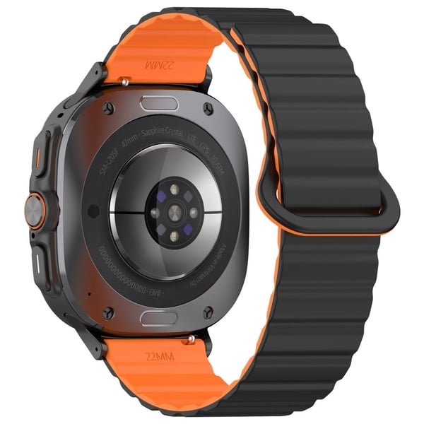Samsung Galaxy Watch Ultra 47mm Magnetisk silikone håndledsrem Justerbar loop bånd - Sort + Orange