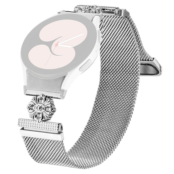 Samsung Galaxy Watch7 44mm / 40mm Milanese Watch Band Flower rustfrit stålrem med stik - Sølv