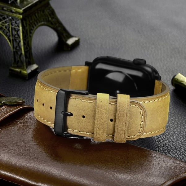 Samsung Galaxy Watch Ultra 47mm Square Tail Watch Strap Genuine Cow Leather Wrist Band - Lysebrun