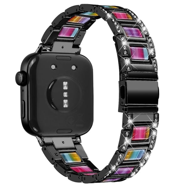Huawei Watch Fit 3 Metalllegert armbåndsarmbånd med rhinestones harpiksarmbånd - Svart + Regnbue Huawei Watch Fit 3 Metalllegert armbåndsarmbånd med rhinestones harpiksarmbånd - Svart + Regnbue