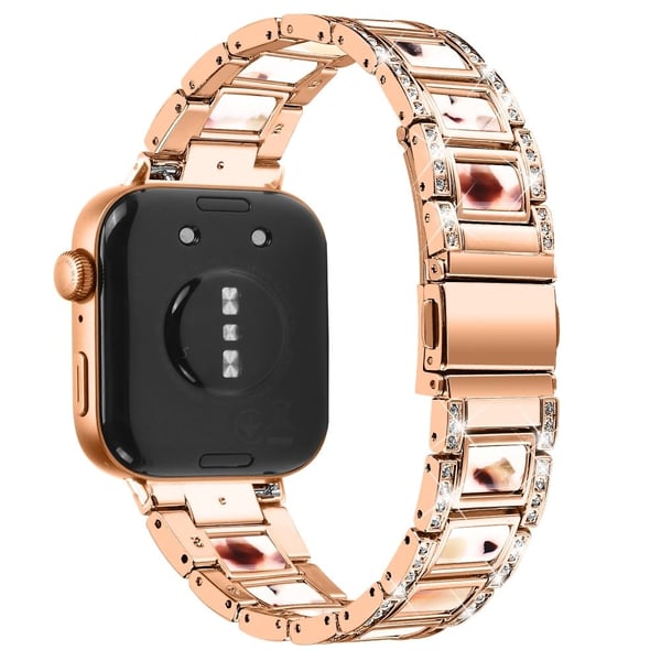 Huawei Watch Fit 3 Metalllegert armbåndsarmbånd med rhinestones harpiksarmbånd - Rose Gull + Nougatmønster Huawei Watch Fit 3 Metalllegert armbåndsarmbånd med rhinestones harpiksarmbånd - Rose Gull + Nougatmønster