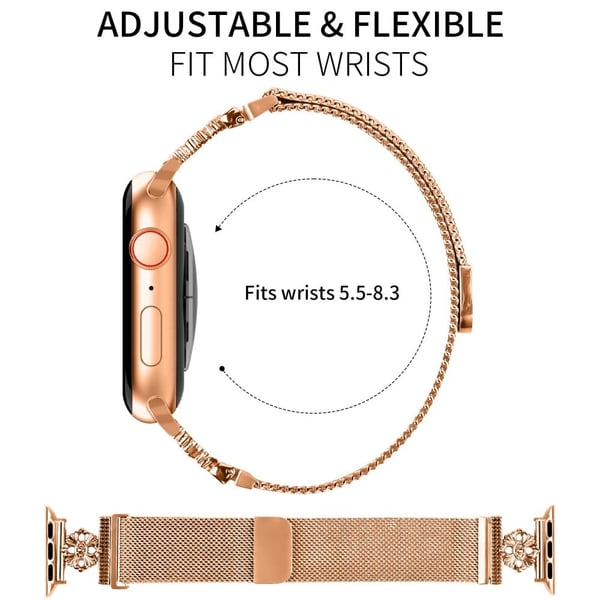 Apple Watch Series 41mm - 40mm - 38mm Armbånd Blomst Rustfritt stål Magnetisk nettingklokkerem - Rose Gull