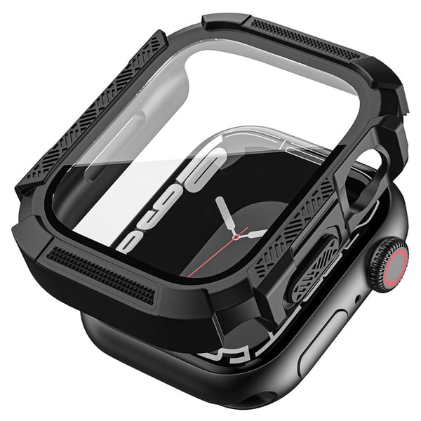 Apple Watch Series 9 / 8 / 7 41 mm klokkeveske støtbestandig rammedeksel med skjermfilm i herdet glass - Svart Apple Watch Series 9 / 8 / 7 41 mm klokkeveske støtbestandig rammedeksel med skjermfilm i herdet glass - Svart