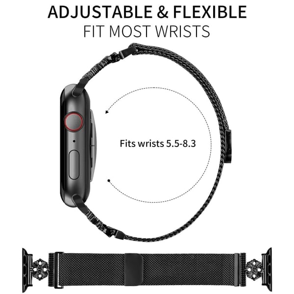 Apple Watch Series 49mm - 45mm - 44mm - 42mm Armband Blomma Magnetiskt Mesh Klockarmband - Svart