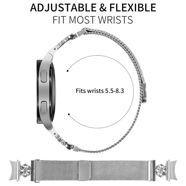Samsung Galaxy Watch 5 Pro / Watch 5 / Watch4 Milanese-klokkearmbånd blomst rustfritt stålrem med kontakt - Sølv