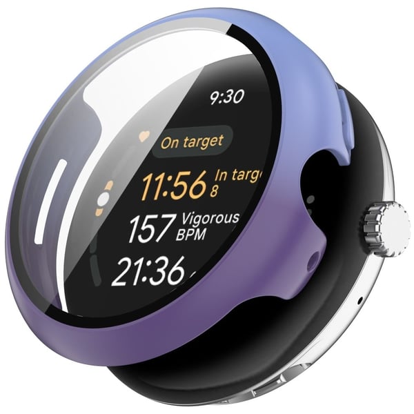 Google Pixel Watch 3 41 mm klokkeveske med hardt støtsikkert deksel med skjermfilm i herdet glass - Blå + Lilla Google Pixel Watch 3 41 mm klokkeveske med hardt støtsikkert deksel med skjermfilm i herdet glass - Blå + Lilla