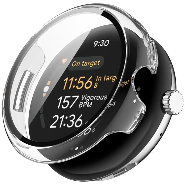 Google Pixel Watch 3 41mm Urkasse Hårdt stødsikkert cover med skærmfilm af hærdet glas - Transparent