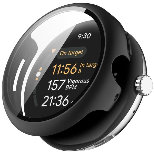 Google Pixel Watch 3 41mm Urkasse Hårdt stødsikkert cover med skærmfilm af hærdet glas - Sort
