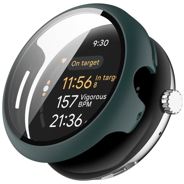 Google Pixel Watch 3 45 mm klokkeveske med hardt støtsikkert deksel med skjermfilm i herdet glass - Smaragdgrønn