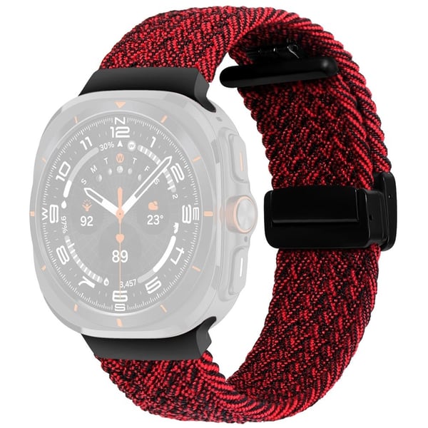 Samsung Galaxy Watch Ultra 47mm punottu rannekorun magneettinen taitettava solki kellon hihna - Musta + Punainen Samsung Galaxy Watch Ultra 47mm punottu rannekorun magneettinen taitettava solki kellon hihna - Musta + Punainen