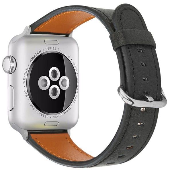 Apple Watch Series 41mm - 40mm - 38mm Ægte okselæderrem - Sort