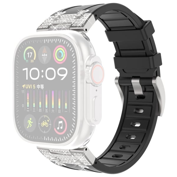 Apple Watch Series 41mm - 40mm - 38mm Rhinestone silikone gummirem - Sort Apple Watch Series 41mm - 40mm - 38mm Rhinestone silikone gummirem - Sort