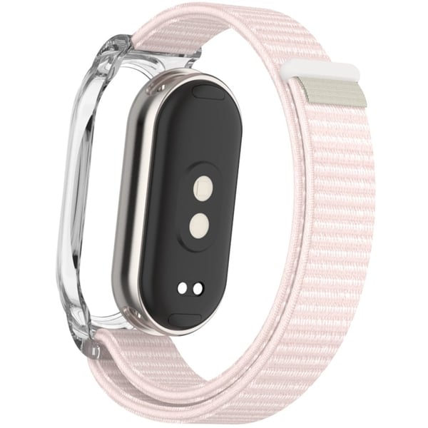 Xiaomi Mi Band 9 / Smart Band 8 Watch Band Nylon Loop håndledsrem med bumpresistent urkasse - Perle Lyserød