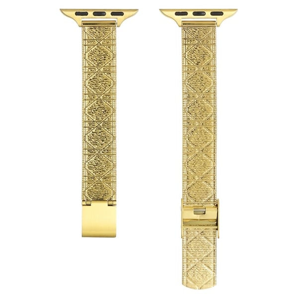 Apple Watch Series 49mm - 45mm - 44mm - 42mm Rhombus Grid urrem i rustfrit stål - Guld