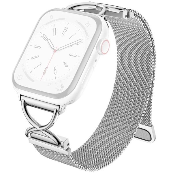 Apple Watch Series 49mm - 45mm - 44mm - 42 Mm Milanesisk Metal Sølvfarvet Rem Apple Watch Series 49mm - 45mm - 44mm - 42 Mm Milanesisk Metal Sølvfarvet Rem