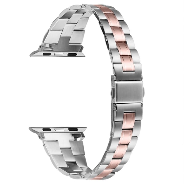 Apple Watch Series 49 mm - 45 mm - 44 mm - 42 mm rustfritt stålbånd - Sølv + Rosa Gull Apple Watch Series 49 mm - 45 mm - 44 mm - 42 mm rustfritt stålbånd - Sølv + Rosa Gull