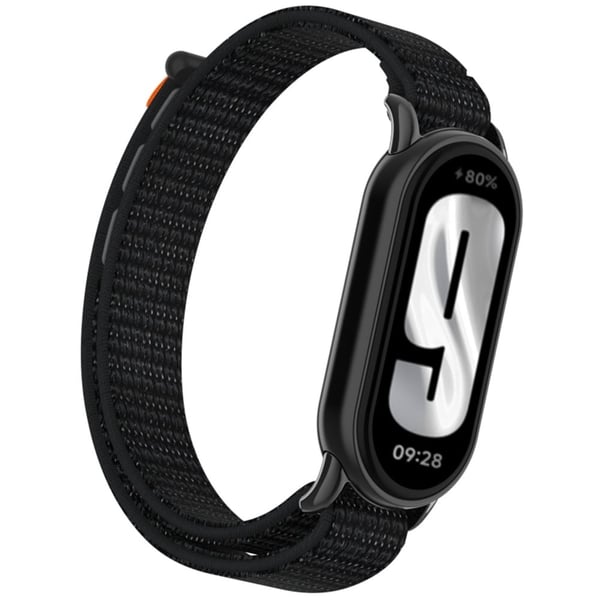 Xiaomi Mi Band 9 / Smart Band 8 Urrem Nylon Loop Justerbar Armbånd - Reflekterende Sort