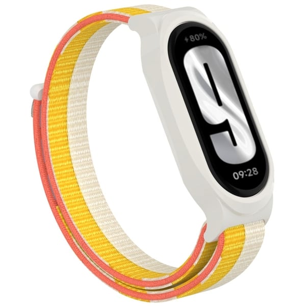 Xiaomi Mi Band 9 / Smart Band 8 Watch Band Nylon Loop håndledsrem med bumpresistent urkasse - Hvid + Gul