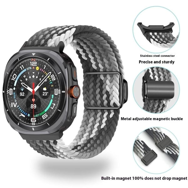 Samsung Galaxy Watch Ultra 47 mm flettet magnetisk urrem - Gul Grønn + Sølvspenne