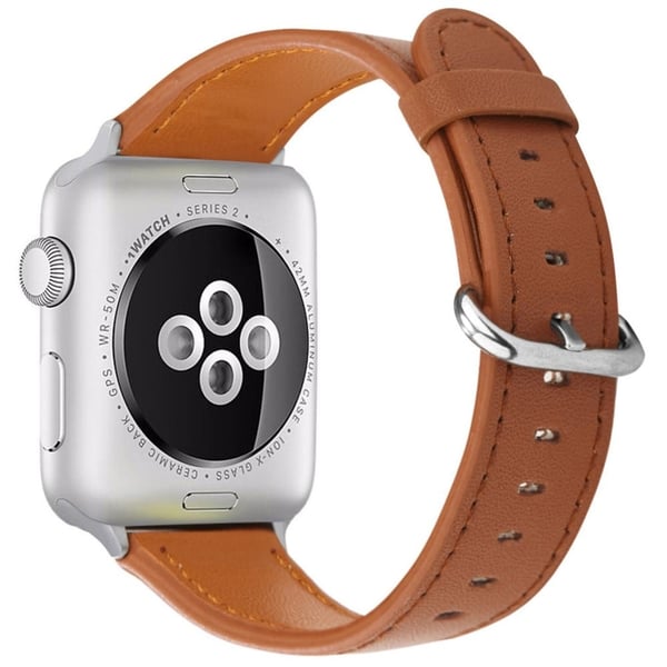 Apple Watch Series 49mm - 45mm - 44mm - 42mm Ekte ku skinnrem - Brun