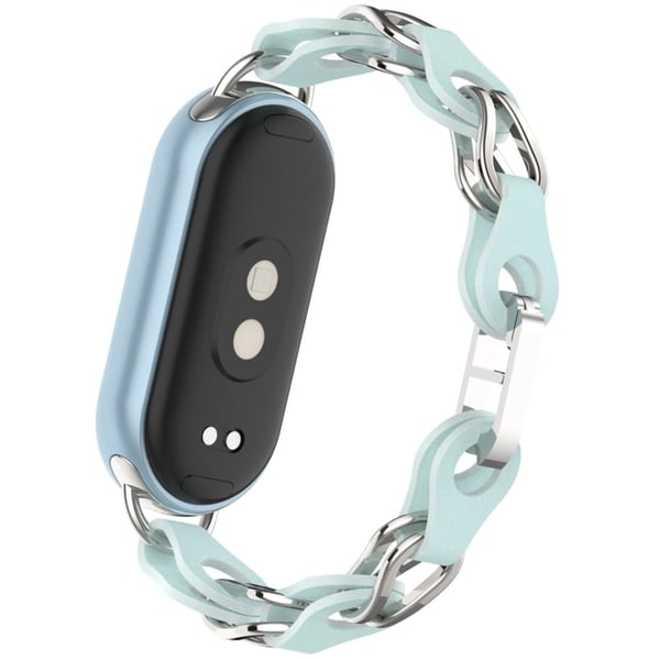 Xiaomi Mi Band 9 / Smart Band 8 Watch Band Fashion Hollow Out Zinc Alloy + Leather Chain Strap - Himmelblå