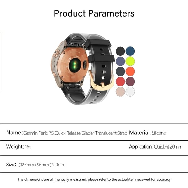 KALEBOL Garmin Fenix Series 5S - 6S - 7S - 20mm silikone rem Glacier Translucent Watch Strap - Grå