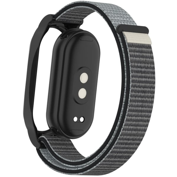 Xiaomi Mi Band 9 / Smart Band 8 Watch Band Nylon Loop håndledsrem med bumpresistent urkasse - Jerngrå