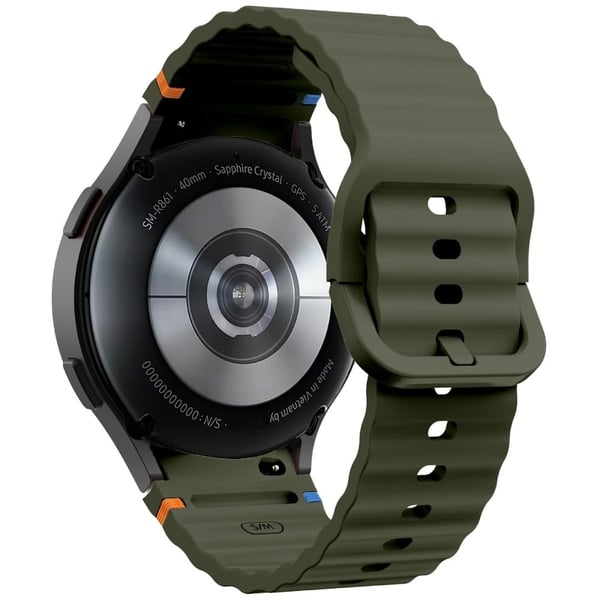 KALEBOL Samsung Galaxy Watch7 44mm 40mm / Watch FE 40mm Silikonklokkebånd Wave Shape Armbåndsrem - Militærgrønn