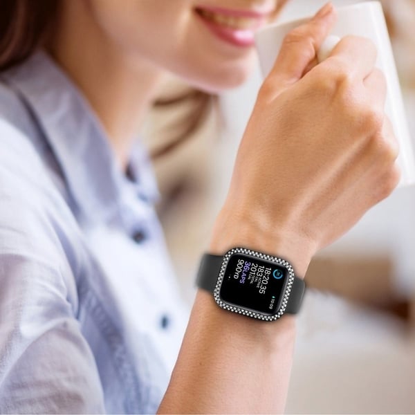 Apple Watch SE 2022 (40 mm) deksel med rhinestone-dekor med herdet glass og klokkerem - Svart