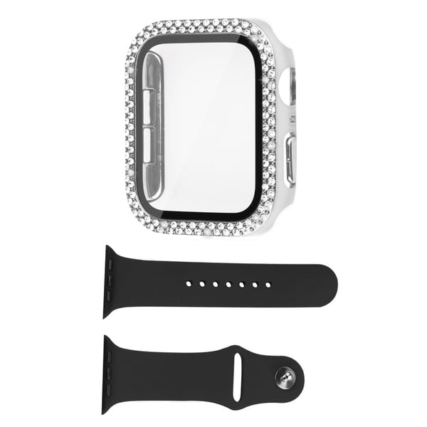 Apple Watch SE 2022 (40 mm) deksel med rhinestone-dekor med herdet glass og klokkerem - Sølv Apple Watch SE 2022 (40 mm) deksel med rhinestone-dekor med herdet glass og klokkerem - Sølv