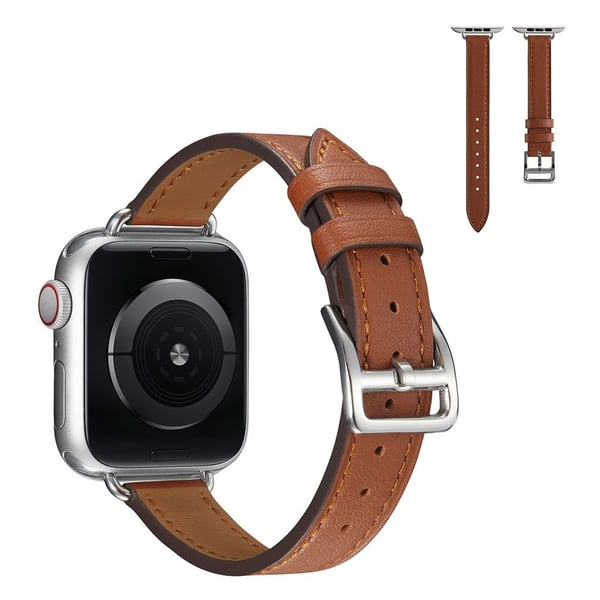 Apple Watch 42mm - 44mm enkel klokkerem i skinn - Brun