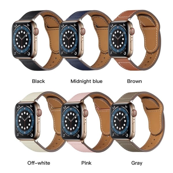 Apple Watch 42 mm - 44 mm klokkerem i ekte skinn med nagledesign - Svart