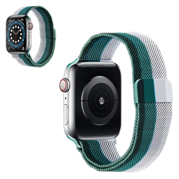 Apple Watch 42mm - 44mm regnbuefarget klokkerem - Sølv / Hvit / Grønn / Svart