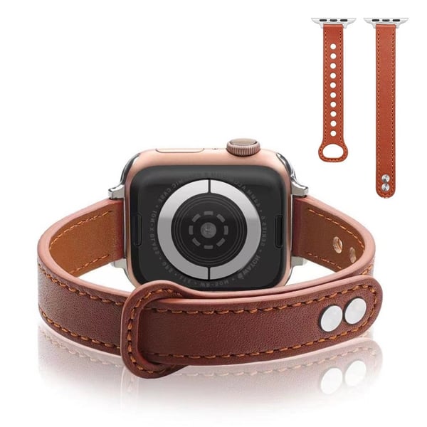 Apple Watch 40 mm klokkerem i skinn med dobbel trykknapp - Brun