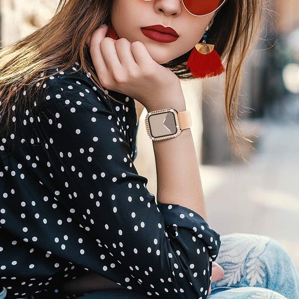 Apple Watch 44mm rhinestone decor cover + hærdet glas - Rødguld