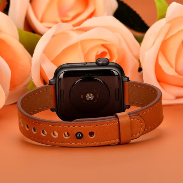 Apple Watch 42mm - 44mm toplags-urrem i ægte læder - Brun / Sort