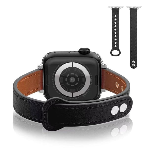 Apple Watch 40 mm klokkerem i skinn med dobbel trykknapp - Svart